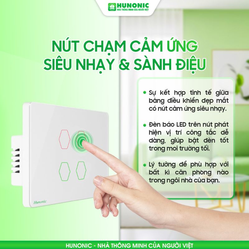 Công Tắc Cảm Ứng 2 Nút Wifi Hunonic Datic 13 Tinh Nang Hunonic Datic2